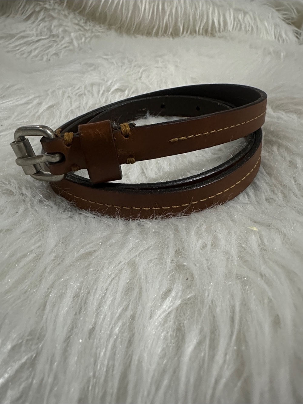 Source Unknown Brown Leather Belt with Silver Buckle